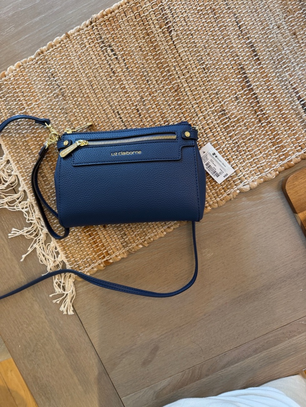 Liz Claiborne Navy Pebbled Crossbody Wristlet with Gold Hardware